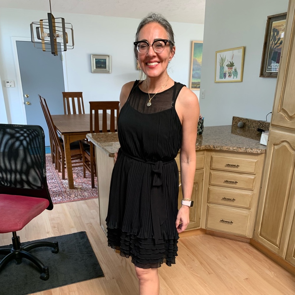 M M Couture Darling black cocktail dress with belt